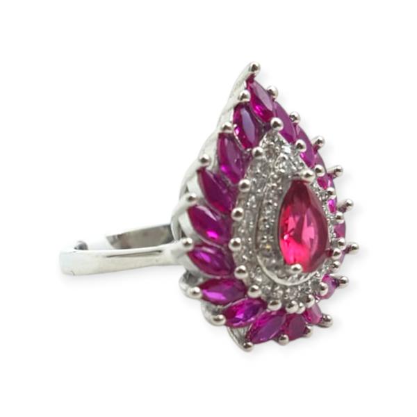 925 Sterling Silver Ring with Beautiful leaf Shape & Pink Stones